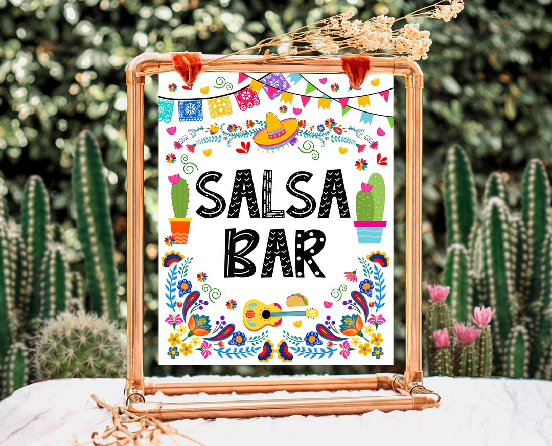 Salsa Bar Sign Fiesta Birthday, Mexican Theme Party Signs, Cactus