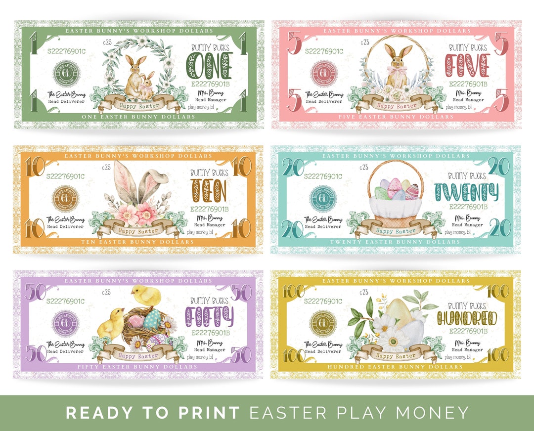 Easter Play Money Easter Hunt Bunny Bucks Printable Easter