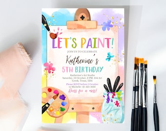 Invitación de cumpleaños con arte de pintura editable, invitación de cumpleaños para fiesta de arte, invitación para fiesta de manualidades para niñas, invitación de cumpleaños con tema de arte para niñas imprimible