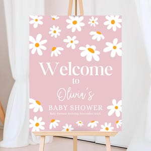 Daisy Baby Shower Welcome Sign: Boho Floral, Editable Template (16x20 inch)