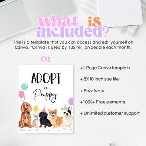 Editable Adopt A Puppy Birthday Printable Sign, Adopt A Puppy Birthday ...