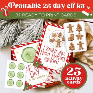 Kit de elfo de Natal para impressão de 25 dias, acessórios de elfo de Natal, atividades de elfo, acessórios de elfo para impressão, letras engraçadas de elfo de Natal, CEC02