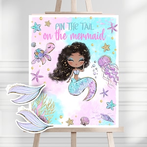Pin the Tail on the Mermaid Game Sign, Mermaid Pin the Tail Game ...