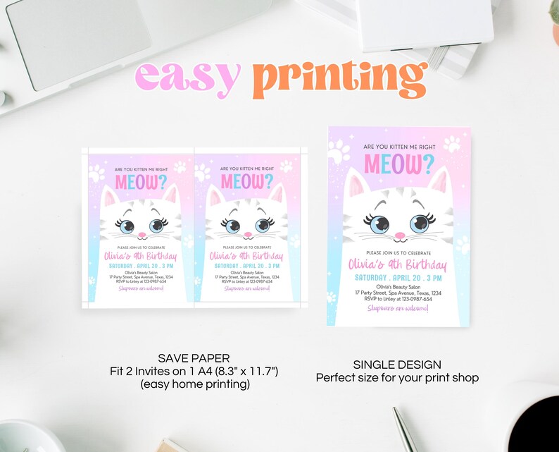 Invitation d'anniversaire modifiable pour chaton Kitty Cat Fête d'anniversaire de chat Inviter chat Are You Kitten Me Pink Kitten Party Girl Téléchargement imprimable, 45 GBP image 8