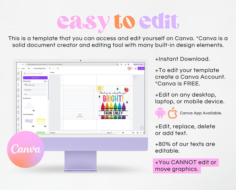 Editable Teacher Appreciation Gift Card: Printable Thank You (canva ...