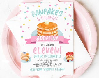 Editable Pancake and Pyjamas Birthday Invitation,  Pyjamas Birthday Party, Printable Slumber Party Birthday Invite