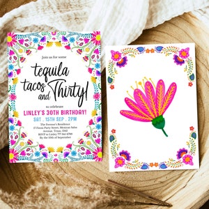 Editable 30th Fiesta Birthday Invitation, Mexican Theme Invite, Floral ...