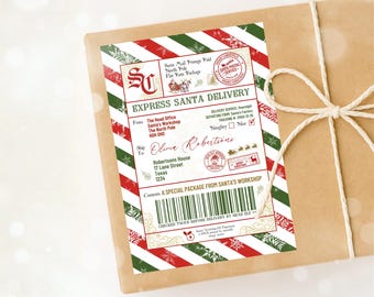 Christmas Present Label From Santa Printable North Pole Gift Tag Label Santa Express Delivery Sticker Holiday Gift Label Christmas Eve CH02