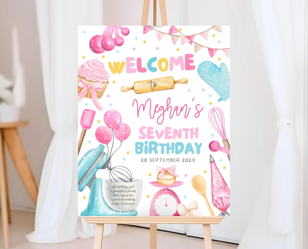 Editable Baking Birthday Party Sign: Kids Cooking Decor (16x20 Inch ...