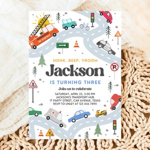 Faire-part d'anniversaire de transport modifiable, faire-part d'anniversaire de camion, invitation d'anniversaire de voitures, faire-part d'anniversaire de camion et de voitures, BBP04