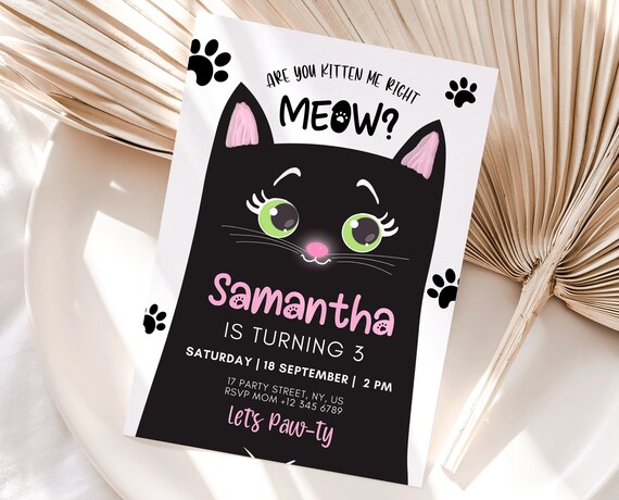 Editable Kitten Birthday Invitation Kitty Cat Birthday Party - Etsy