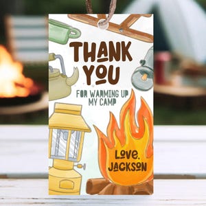 Editable Camp Party Favor Tag, Camp Out Birthday Thank You Card, Outdoor Camping Party Décor Printable Template, Instant Download, BBP14