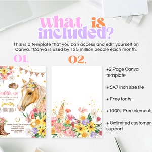 Editable Floral Horse Birthday Invitation Template, Girl Saddle Up Invite, Cowgirl Party Horse Invite, Pink Floral Farm Birthday Invitation image 5