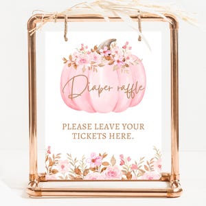Diaper Raffle Sign Fall Baby Shower, Pink Fall Pumpkin Baby Shower Sign, Girl Baby Shower, Autumn Baby Shower, Baby Pumpkin Sign, FPBS04