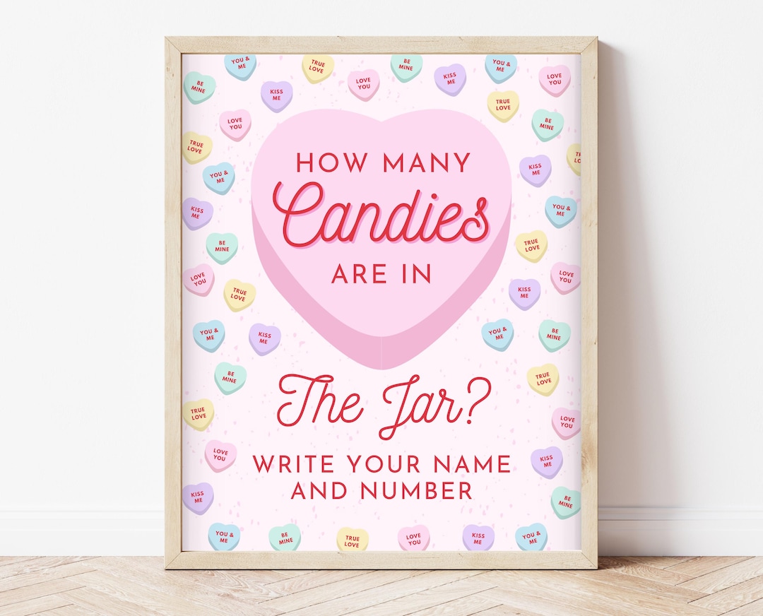 Editable Guess How Many Candies Sign, Hearts Candy Theme Birthday ...