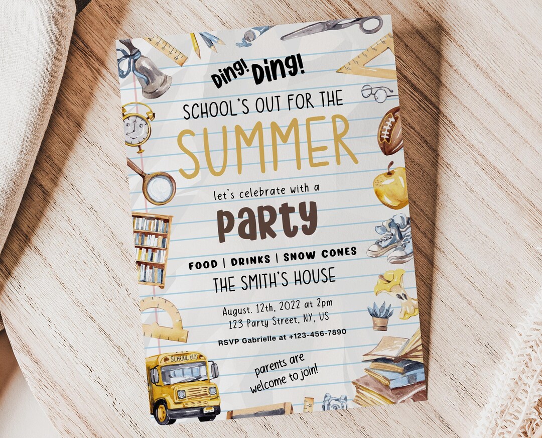 Editable School's Out for the Summer Party Invitation, Boy, Girl ...