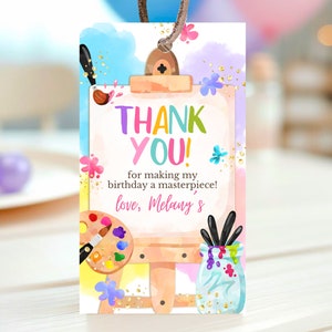 Etiqueta de regalo de cumpleaños con diseño de arte editable, etiqueta de regalo de cumpleaños con diseño de arcoíris, letrero de fiesta con diseño de niña, decoración de cumpleaños con diseño de niña imprimible