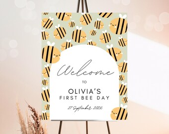 Bearbeitbares Boho Bee Geburtstag Willkommensschild (Digitaler Download)