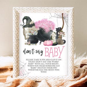 Don&#39;t Say Baby Sign Halloween Baby Shower, Halloween Baby Shower Game Sign, Printable Halloween Sign, A Baby Is Brewing Baby Shower, HBSC06
