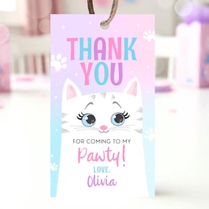 Editable Kitten Birthday Favor Tag, Kitty Cat Birthday, Are You Kitten Me Cat Thank You Tag, Rainbow Kitten Party Printable Favor Tag, GBP45