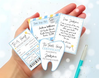 Mini cartas editables para el Hada de los Dientes, mini carta de llegada, carta azul para el Hada de los Dientes, recibo del Hada de los Dientes, descarga instantánea