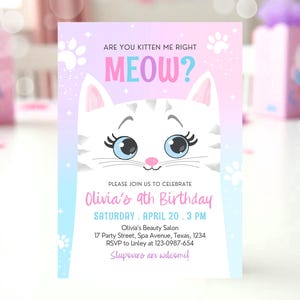 Invitation d'anniversaire modifiable pour chaton Kitty Cat Fête d'anniversaire de chat Inviter chat Are You Kitten Me Pink Kitten Party Girl Téléchargement imprimable, 45 GBP image 1