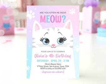 Invitation d'anniversaire modifiable pour chaton Kitty Cat Fête d'anniversaire de chat Inviter chat Are You Kitten Me Pink Kitten Party Girl Téléchargement imprimable, 45 GBP