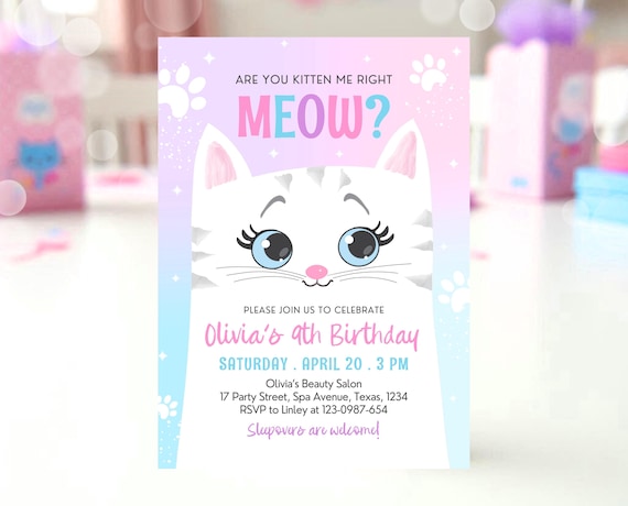 Editable Kitten Birthday Invitation Kitty Cat birthday Party Cat Invite Are You Kitten Me Pink Kitten Party Girl Download Printable, GBP45