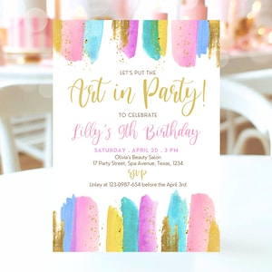 Editable Painting Art Birthday Invitation, Art Party Birthday Invite, Girl Craft Party Invitation, Printable Girl Art Birthday Invite, GBP43
