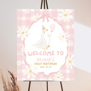 Editable One Silly Goose Birthday Welcome Sign, Girl 1st Birthday Sign, Pink Printable Sign, Goose First Birthday Welcome Banner Sign, EPC03