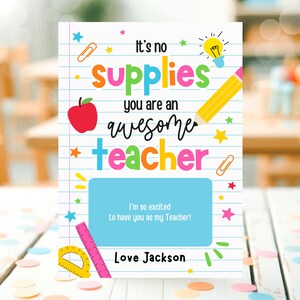 Editable Teacher Gift Card Holder, Teacher Supplies Gift Card Holder, Thank You Appreciation Gift ,First Day Of School Year Gift For Teacher