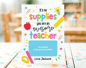 Editable Teacher Gift Card Holder, Teacher Supplies Gift Card Holder, Thank You Appreciation Gift ,First Day Of School Year Gift For Teacher
