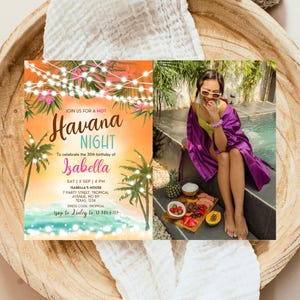 Editable Havana Beach Party Birthday Invitation, Tropical Adult Birthday Invite Printable, Havana Invite With Photo, Instant Download, ABC01