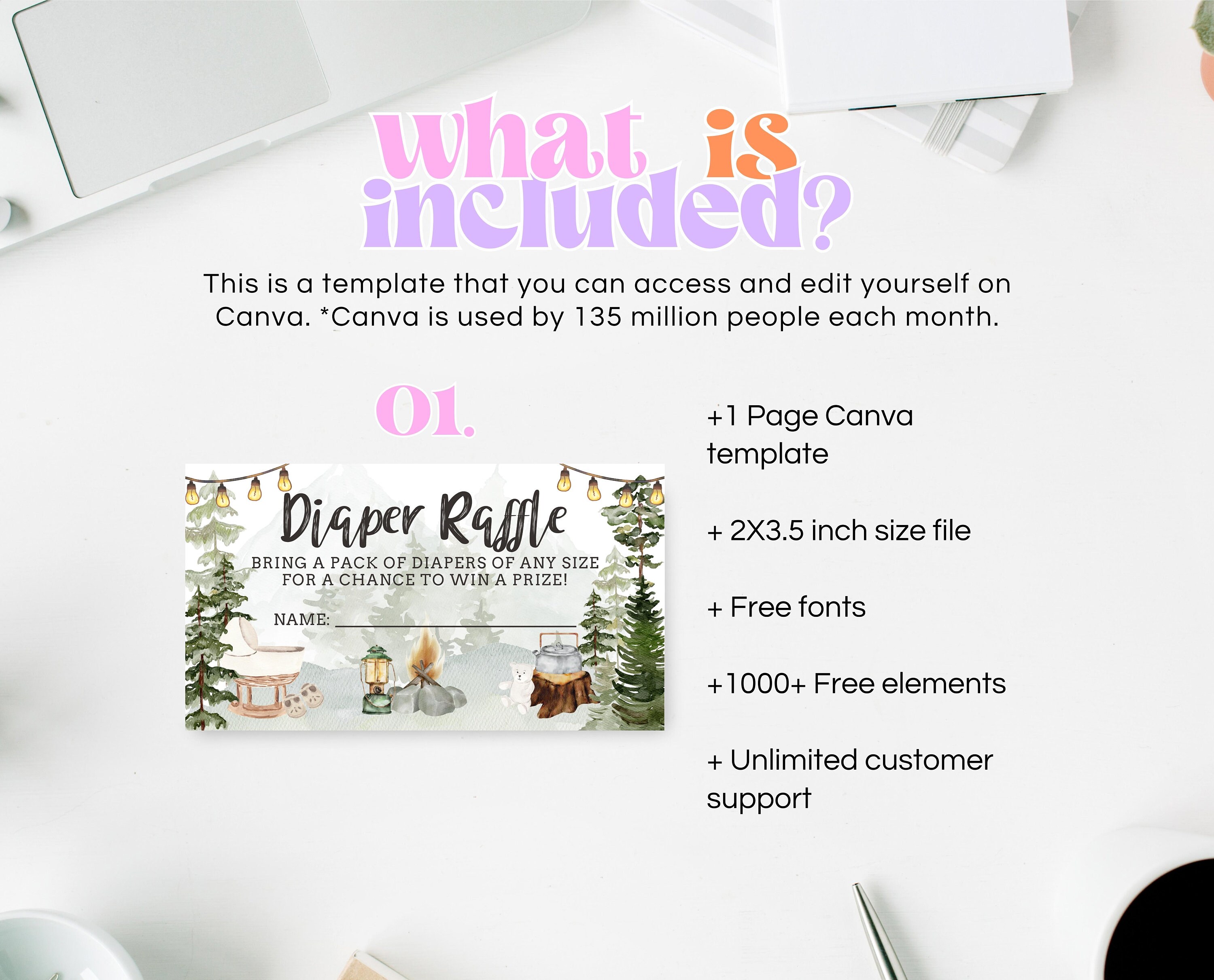 Camping Baby Shower Diaper Raffle Template, Camping Baby Shower Diaper ...