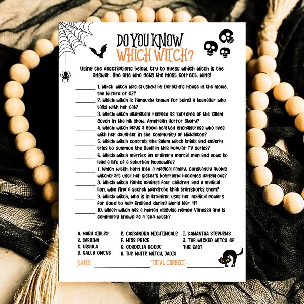 Halloween Witch Matching Game, Which Witch Game, Halloween Printable Games, Witches Game, Scary Movie Witch Game Template