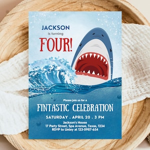 Editable Shark Birthday Invitation, Shark Invitation, Fintastic Shark Party Invite, Shark Under The Sea Boy  Invite, Instant Download, BBP16