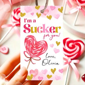 Editable Lollipop Valentines Tag, Valentine&#39;s Day Gift Tag, You Make My Heart Pop, Sucker Kids School Classroom, Printable, Instant Download