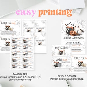 May include: Printable Halloween baby shower invitation with a cauldron, ghost, and bats. The text reads "A Baby is Brewing".