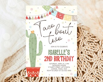 Fiesta Taco Bout Two Birthday Invitation: Cactus Theme (Digital Download)