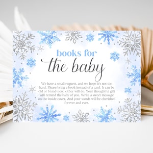 Carte d'insertion pour baby shower flocon de neige bleu, baby shower de Noël garçon, un petit flocon de neige, baby shower bleu, baby shower de garçon, WBS04
