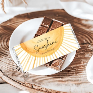 Sonnenschein-Babyparty-Schokoladen-Verpackungsvorlage, Kleiner Sonnenstrahl Party Favor, Boho Gender Neutral Hershey Bar BSBS01