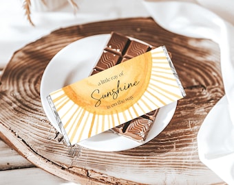 Sunshine Baby Shower Chocolate Wrapper Template, Little Ray of Sun Party Favor, Boho Gender Neutral Hershey Bar BSBS01