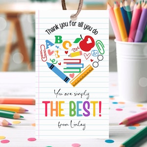 Editable Teacher Appreciation Tag Teachers Supplies Heart Gift Tag Thank You Teacher Gift Tag End of School Year Printable Canva Template