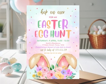 Kids Easter Invitation Template, Bunny Party Invite, Editable Easter Party Invitation, Spring Kids Birthday or Easter Canva Invite