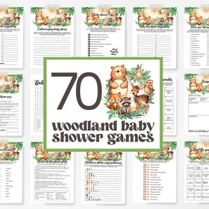 Woodland Baby Shower Game Bundle, Editable Boy Woodland Baby Shower Games, Woodland Animals Baby Shower Game Pack