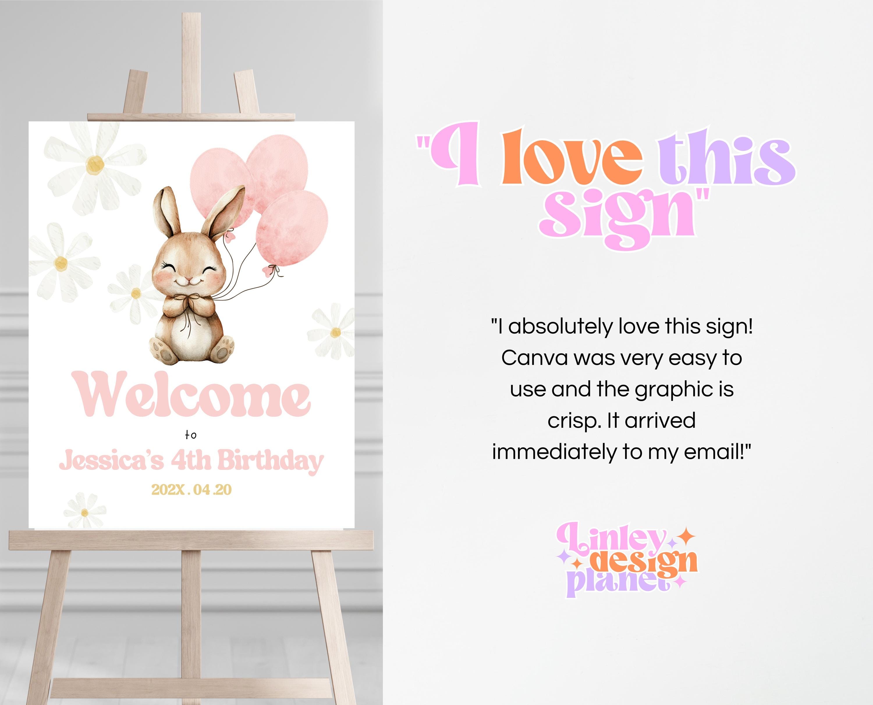 Editable Bunny Birthday Welcome Sign: Spring Rabbit Party (16x20 Inch ...