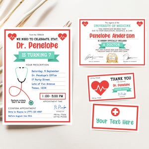 Editable Kids Doctor Birthday Invitation Bundle, Kids Doctor Invite Pack, Kids Nurse Themed Birthday Set, Prescription Birthday Invitation