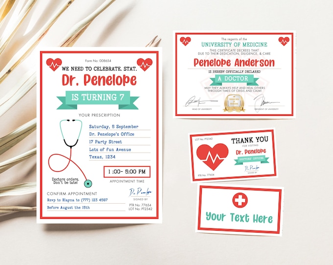 Editable Kids Doctor Birthday Invitation Bundle, Kids Doctor Invite ...