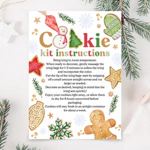 Bearbeitbare Weihnachtsplätzchen-Anweisungen Kartenvorlage, bearbeitbare Cookie Kit-Anweisungen, Cookie Decorating Party, DIY Cookie Kit Printable
