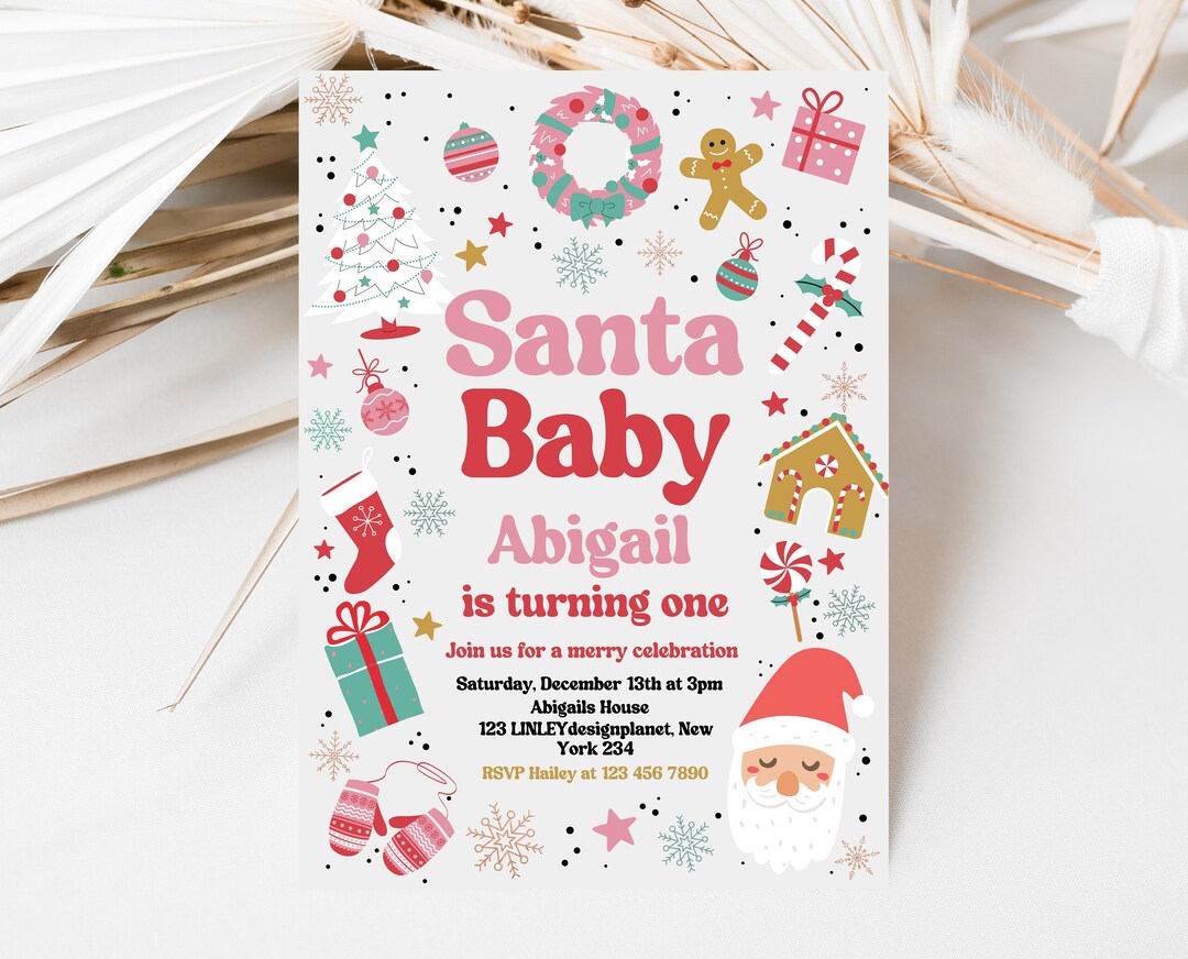 Plantilla editable de invitación de baby shower de Santa, invitación ...